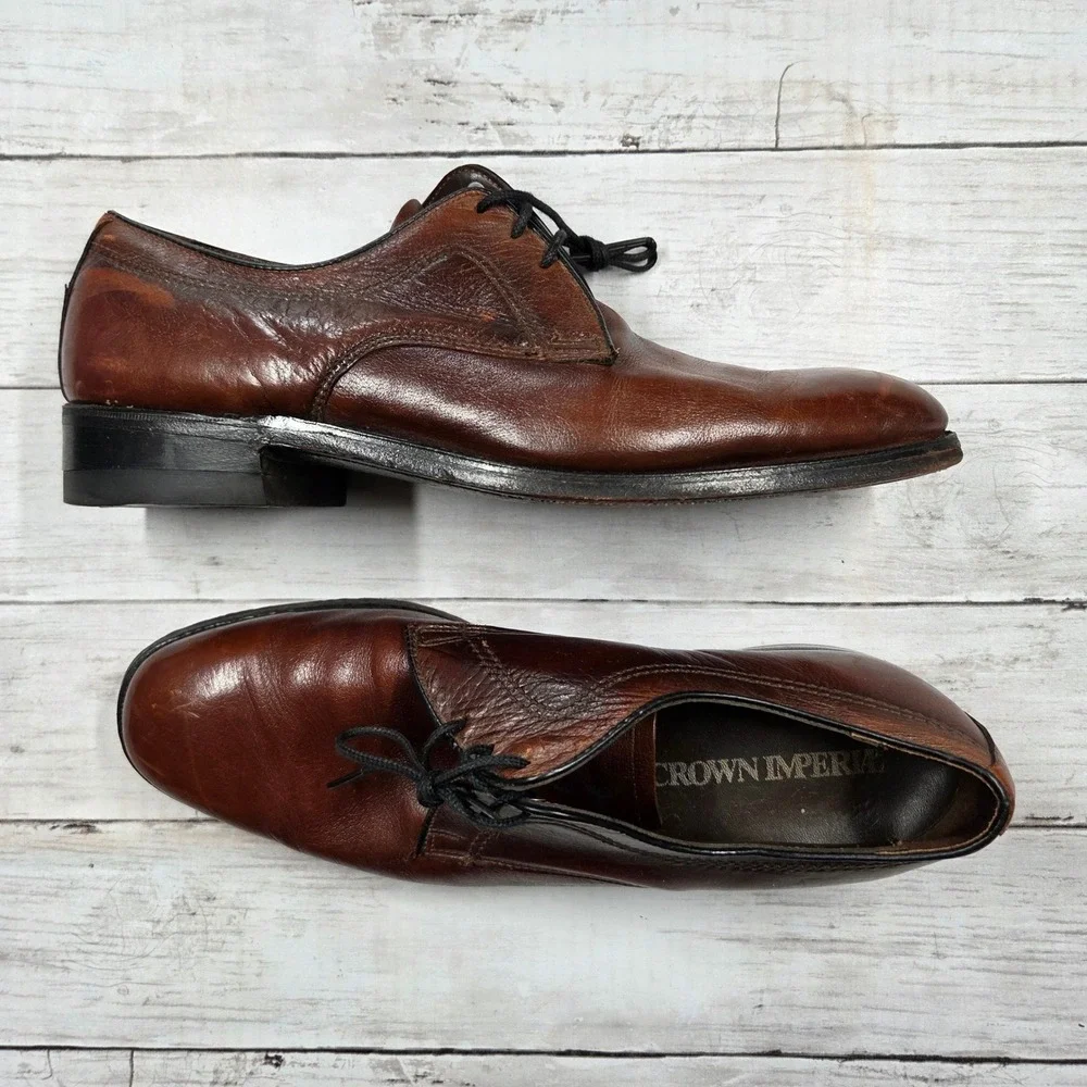 Crown Imperial Derby Shoes Men 12‎ D Brown Leather Plain Toe Made in USA Vintage